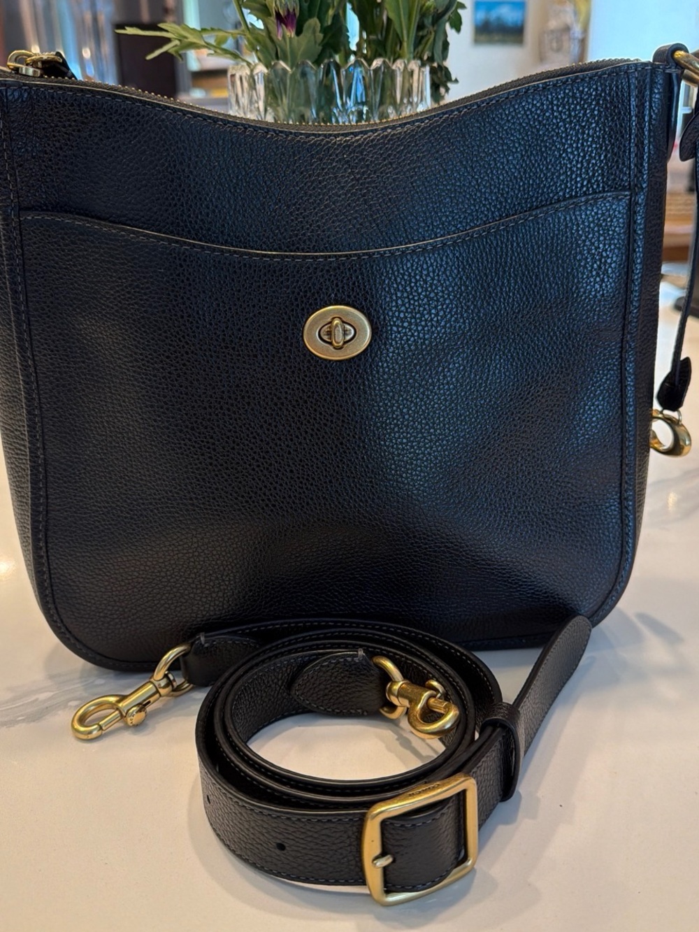 Coach Chaise C8483 Black Pebbled Leather Crossbody with Gold-Tone Hardware